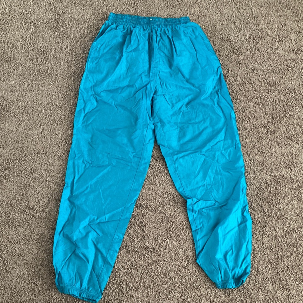 Vintage 90s Windbreaker Elastic Waist Pants Size M River Edge Aqua Blue